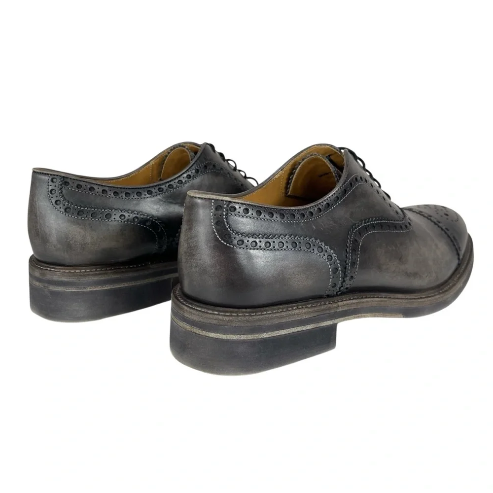 Magnanni Men’s 10.5 Gray Black‎ Leather Cap Toe Brogue Oxford Dress Shoes